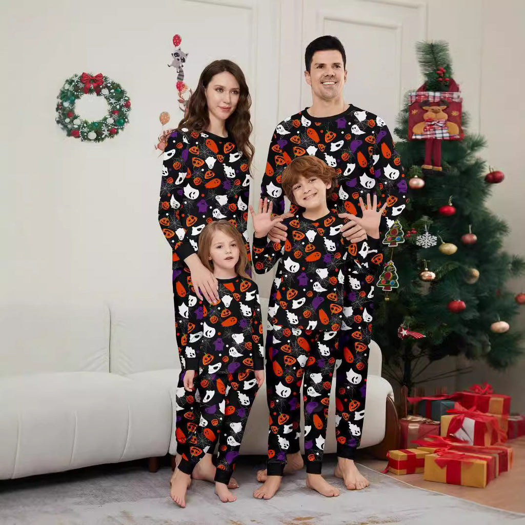 Halloween Ghost Pumpkin Spiderweb Printed Family Matching Pajamas Sleepwear