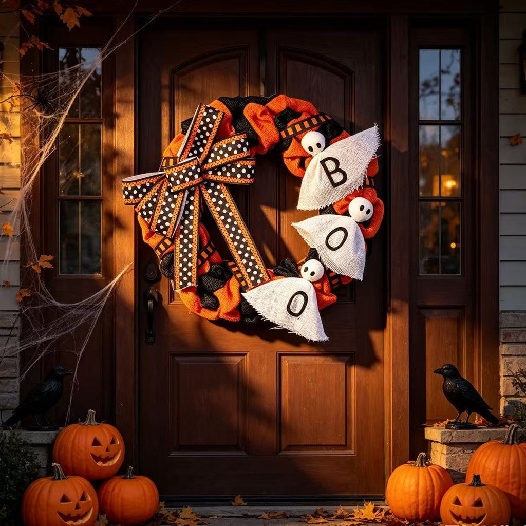 Halloween Hanging Decoration Fabric Letter Patchwork Ghost Face Pumpkin Wreath Craft Creative Home Decor Scene Ornament
