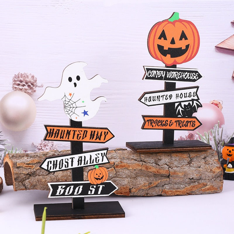 New Ghost Festival Decoration Products Halloween Pumpkin Letter Wooden Ornament Tree shaped Ghost Desktop Display