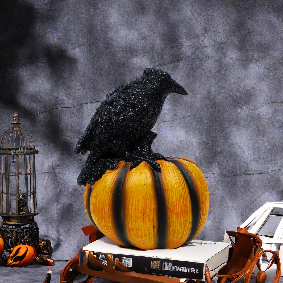 Halloween Crow Pumpkin Ornament Party Ghost Festival Resin Crafts Atmosphere Decoration Props