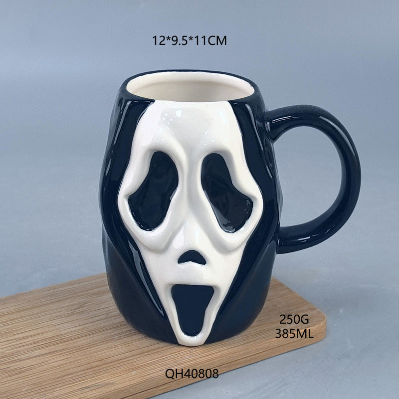 Halloween Atmosphere Funny Ghost Face Ceramic Cup Desk Decoration, Fun Ghost Face Halloween Decor Prop