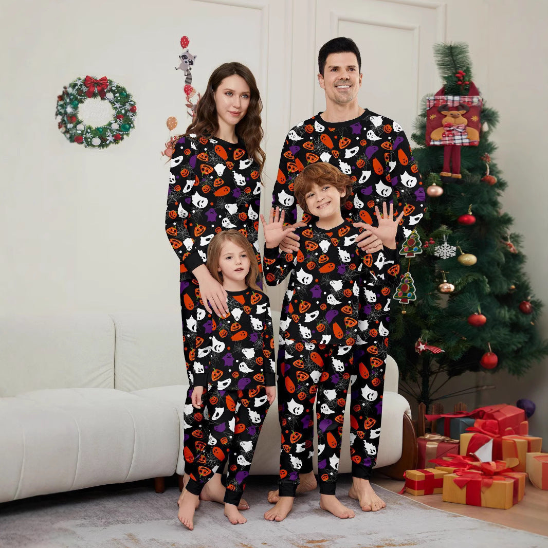 Halloween Ghost Pumpkin Spiderweb Printed Family Matching Pajamas Sleepwear