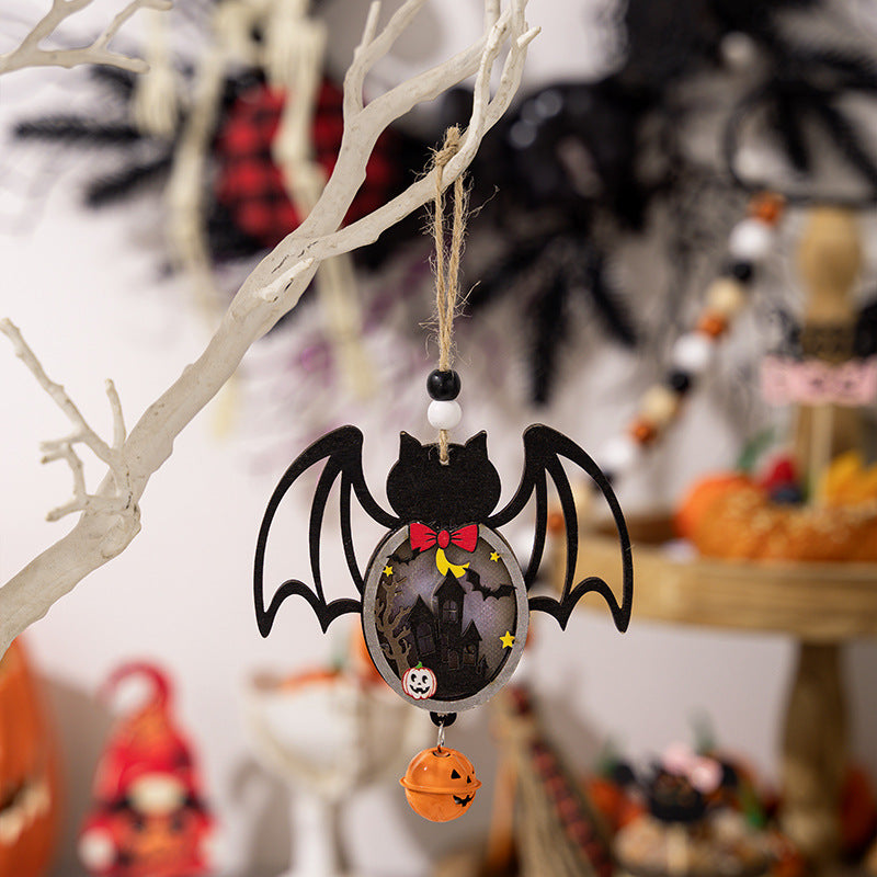 Halloween Wooden Lantern Hanging Pumpkin Pendant, Ghost Festival Atmosphere Decoration, Luminous Horror Pumpkin Spider Pendant