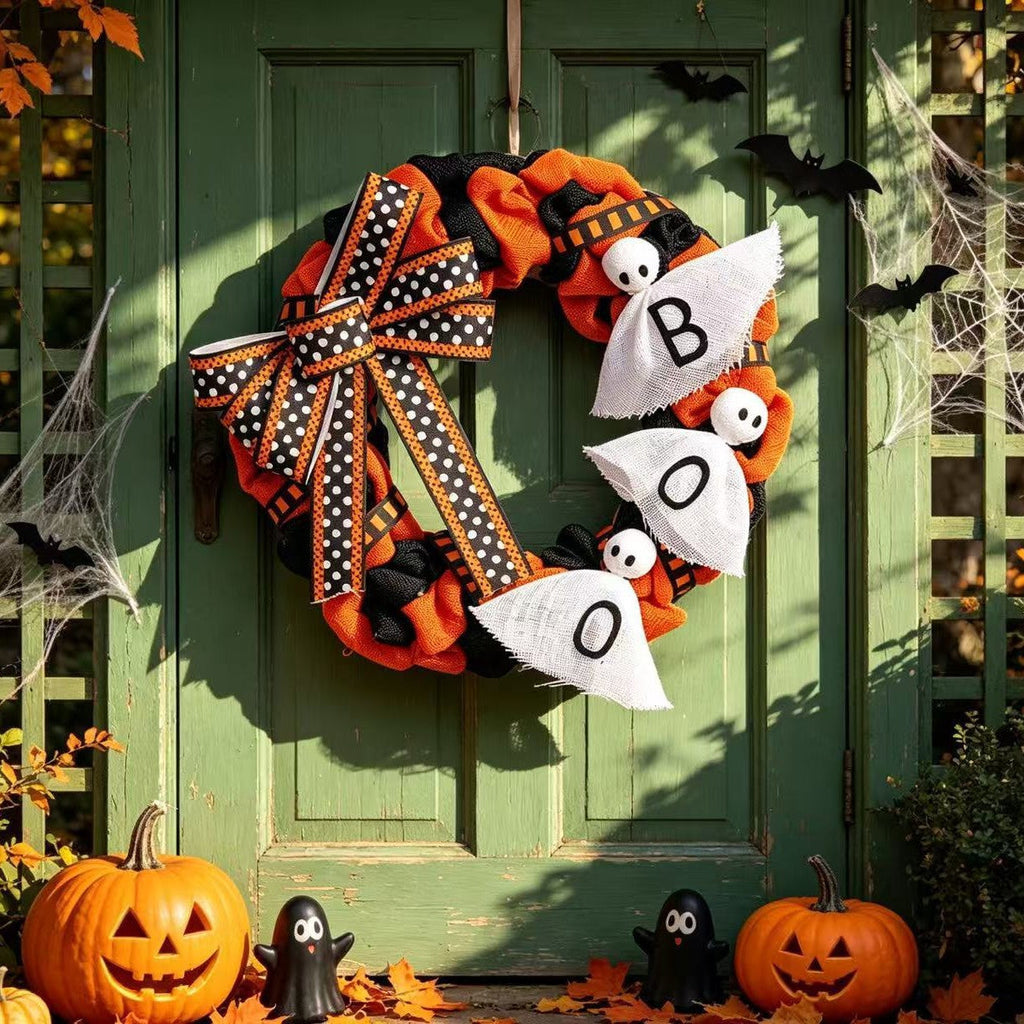 Halloween Hanging Decoration Fabric Letter Patchwork Ghost Face Pumpkin Wreath Craft Creative Home Decor Scene Ornament